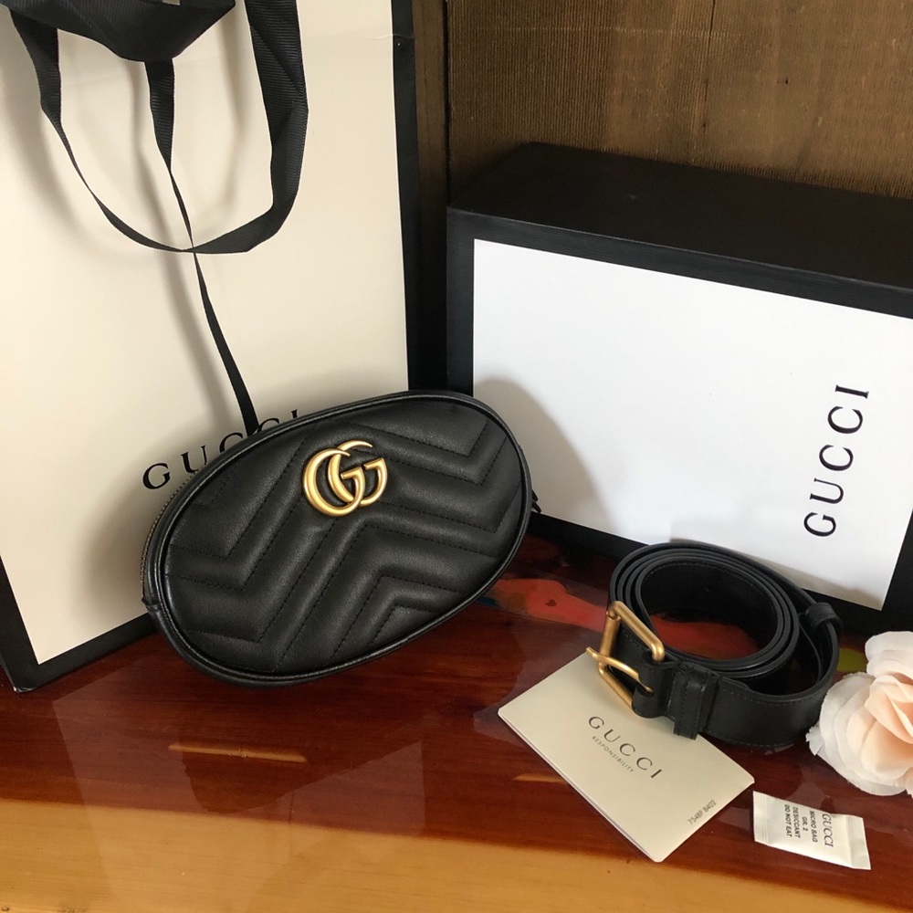 Authentic Gucci Marmont belt bag black leather